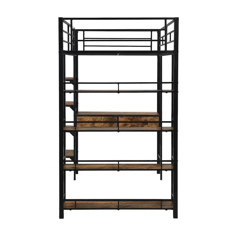 Twin Size Metal Loft bed with Desk and Shelves