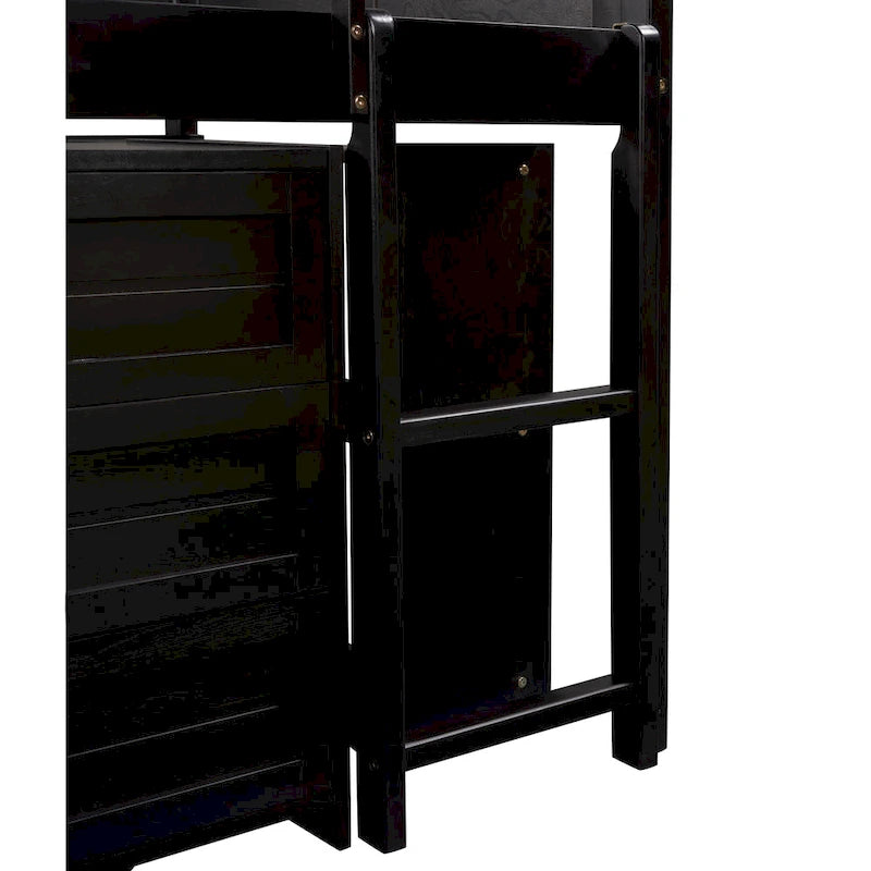 Low Twin Size Loft Bed with Cabinets, Shelves and Slide