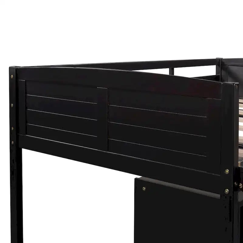 Low Twin Size Loft Bed with Cabinets, Shelves and Slide