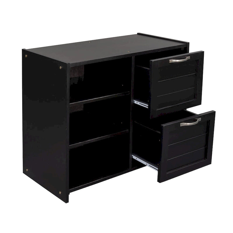 Low Twin Size Loft Bed with Cabinets, Shelves and Slide
