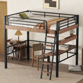 Metal Full Size Loft Bed with Built-in Desk, Storage Shelf and Ladder