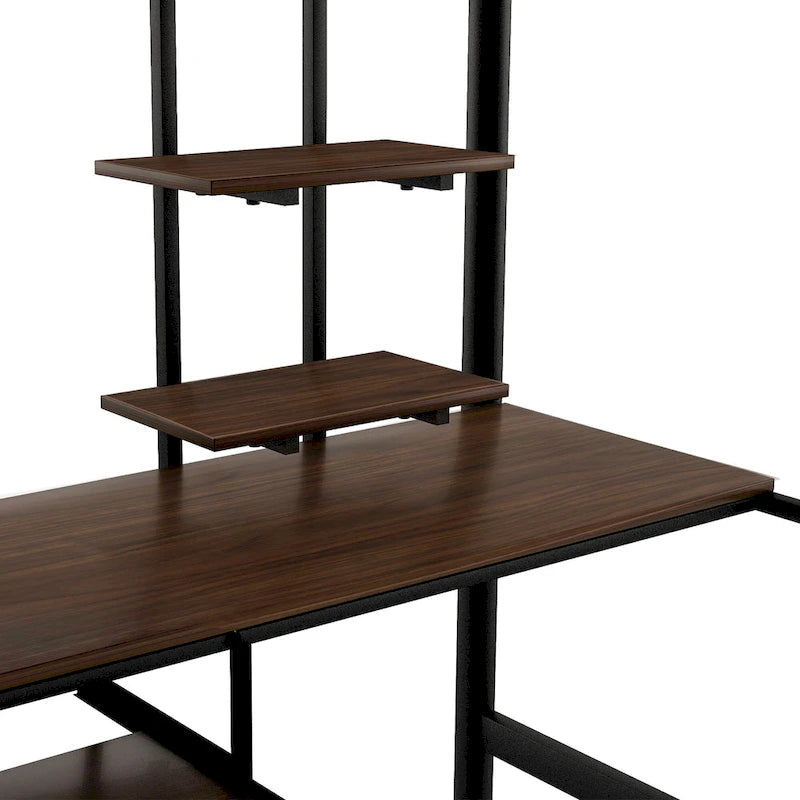 Loft Bed Full Size w/Desk, Storage Shelves, Ladders Full Bed Frame