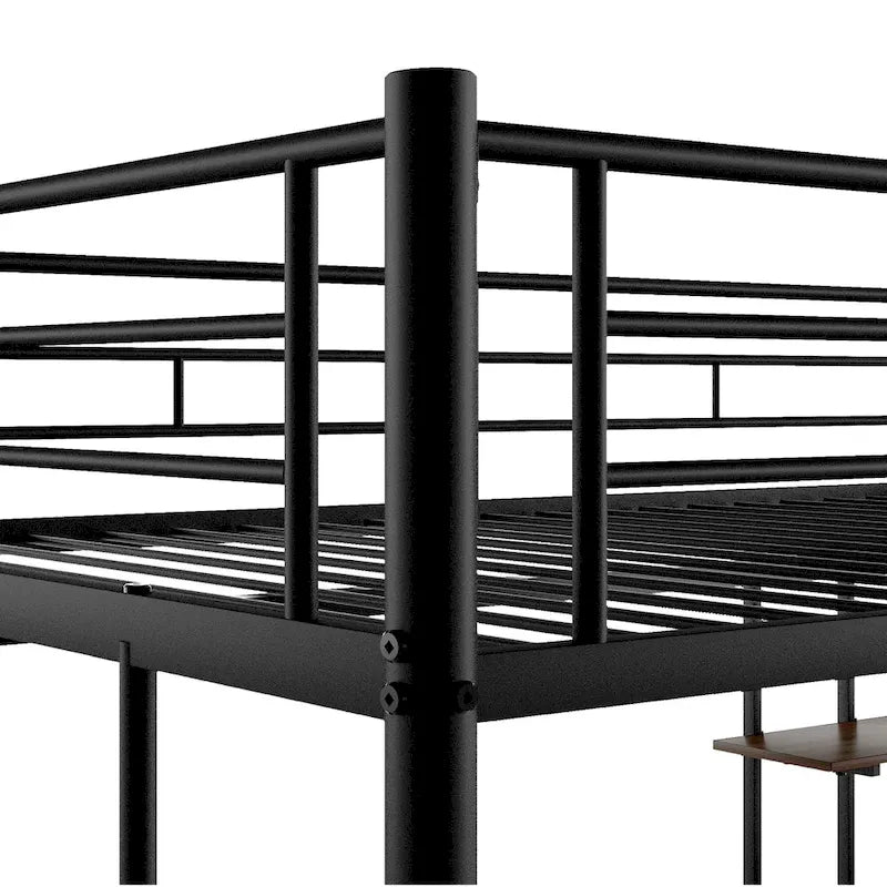 Loft Bed Full Size w/Desk, Storage Shelves, Ladders Full Bed Frame
