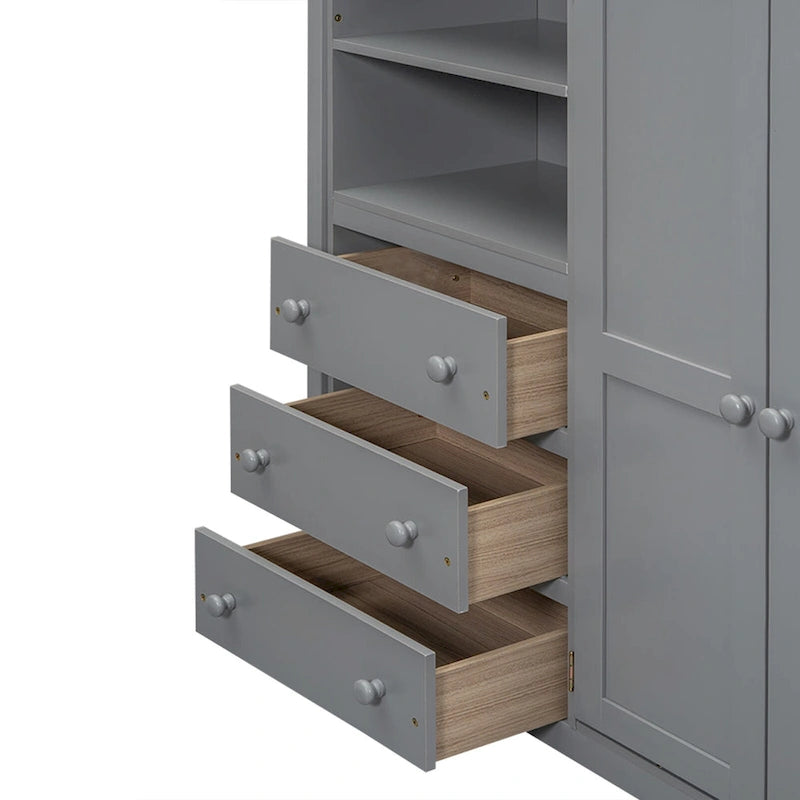 Wood Full Size Loft Bed w/Built-in Wardrobe, Desk, Storage Shelves