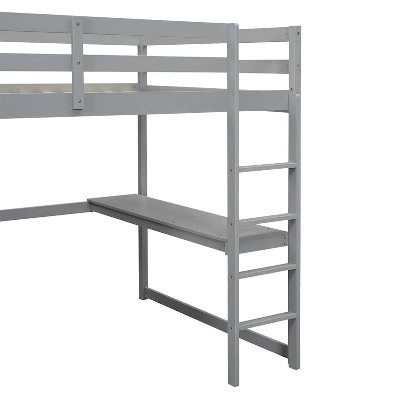 Wood Full Size Loft Bed w/Built-in Wardrobe, Desk, Storage Shelves