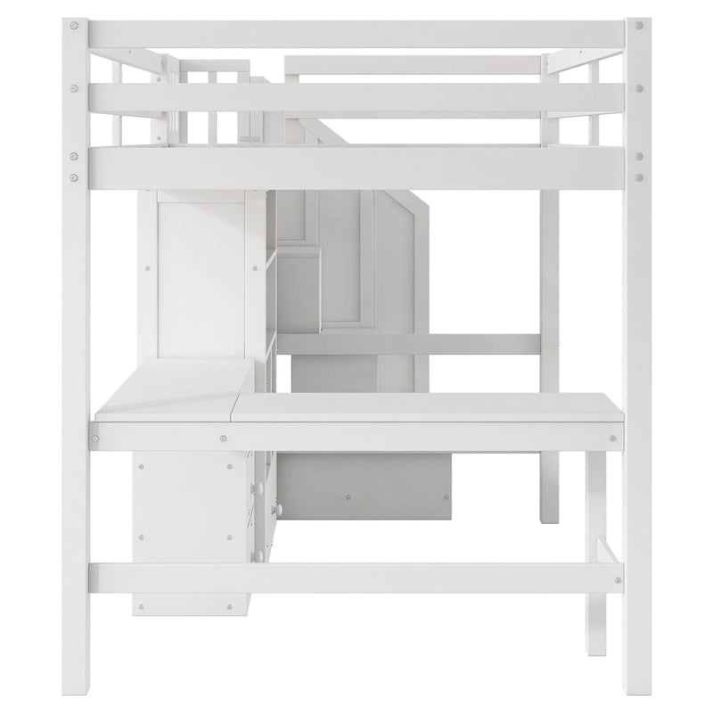 Full Size Loft Bed with L-Shaped Desk and Drawers, Cabinet and Storage Staircase, Gray