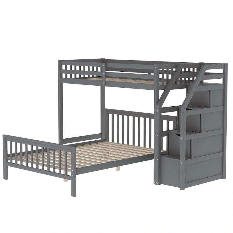 Twin over Full Loft Bed with Staircase, Storage Bed, White