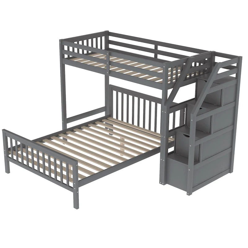 Twin over Full Loft Bed with Staircase, Storage Bed, White