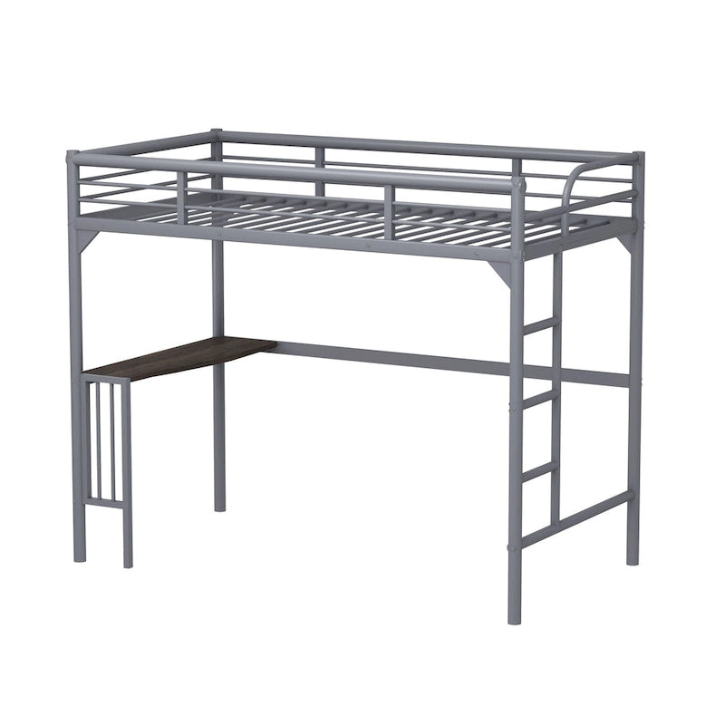 Twin Size Metal loft Bed with Desk, Ladder and Guardrails, Bookdesk under Bed for Bedroom