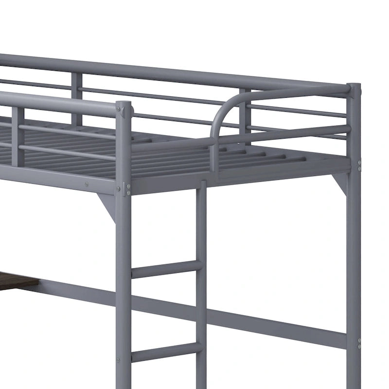 Twin Size Metal loft Bed with Desk, Ladder and Guardrails, Bookdesk under Bed for Bedroom