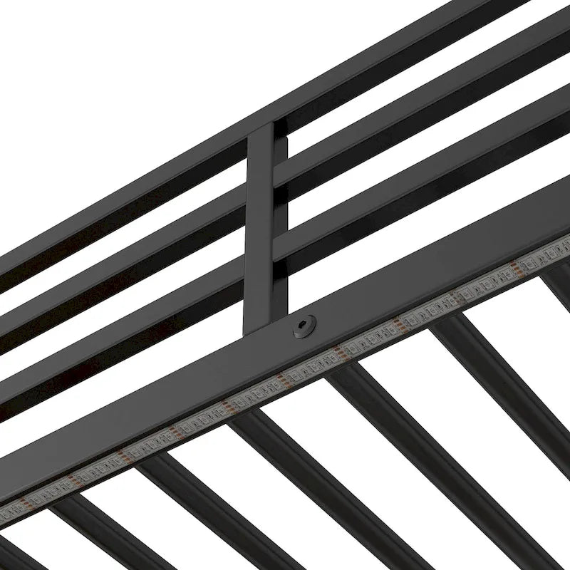 Twin Size Metal Wood Loft Bed with Desk and Shelves, Two Built-in Drawers, LED Light and USB Charging Station
