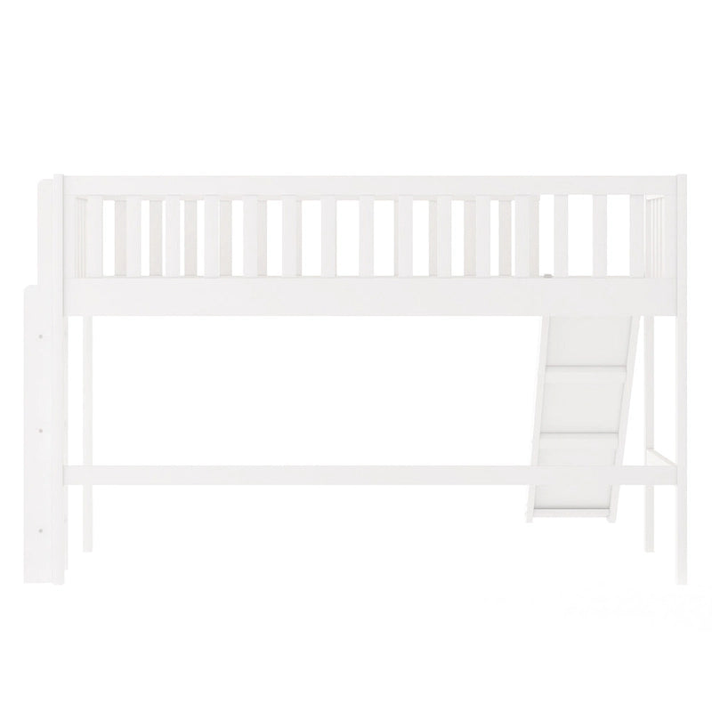 Twin Size Wood Low Loft Bed with Slide