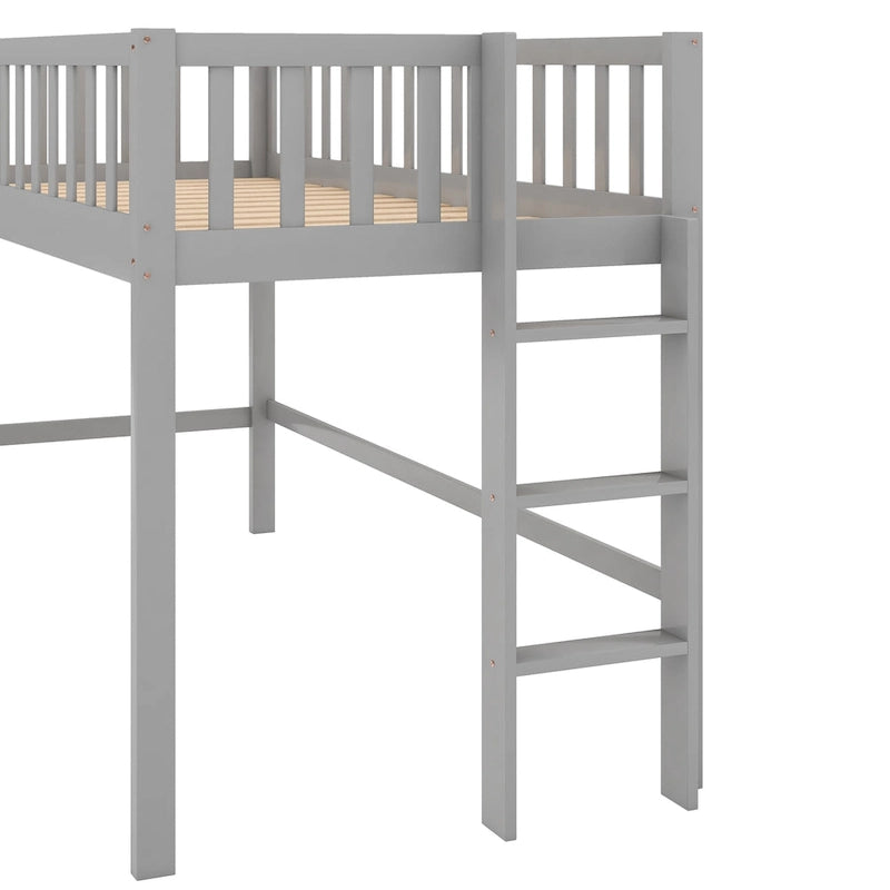 Twin Size Wood Low Loft Bed with Slide