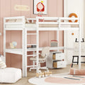 Twin Size Wood Loft Wood Bed with Under-bed, Built-in Desk, a Storage Cabinet of 2 Drawers, Guardrails and Ladder