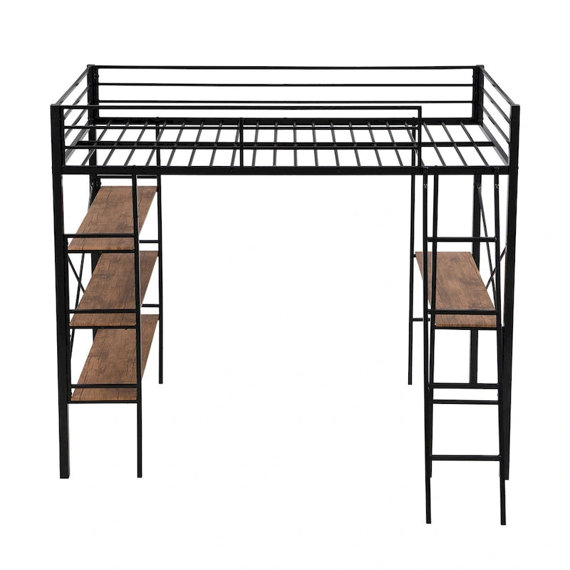 Twin Size Metal Loft Bed with Shelves and Desk for Kids
