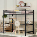 Black Twin Size Metal Loft Bed with Desk, Ladder, and Shelves for Kids