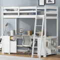 White Twin Size Solid Wood Loft Bed with Desk, Blackboard, and Drawers