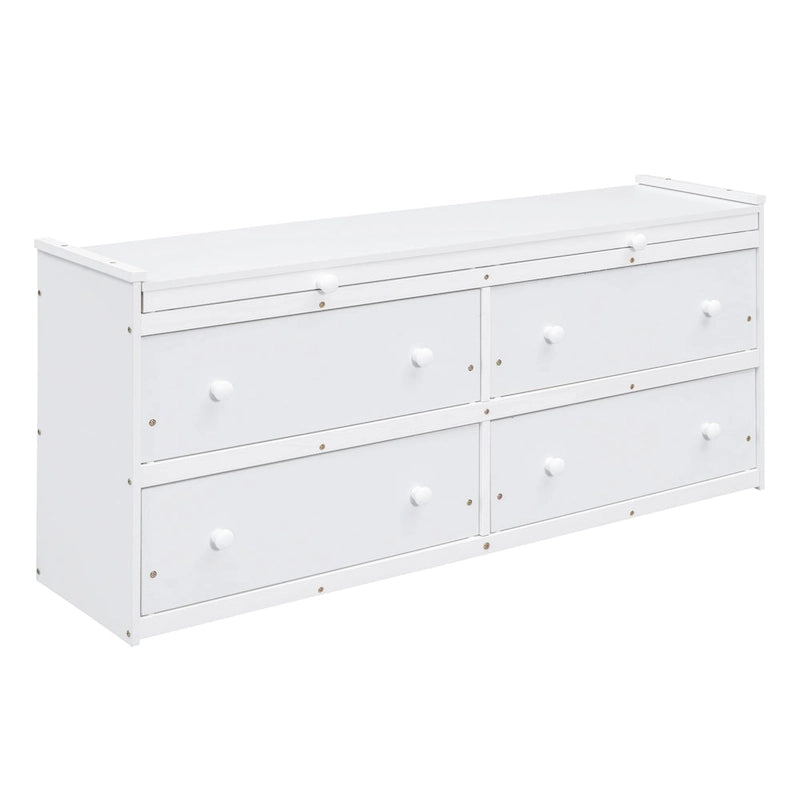 White Twin Size Solid Wood Loft Bed with Retractable Desk and Drawers