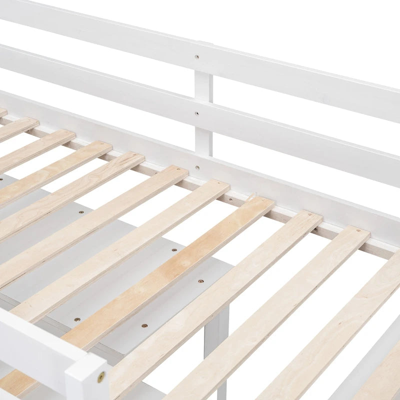 White Twin Size Solid Wood Loft Bed with Retractable Desk and Drawers