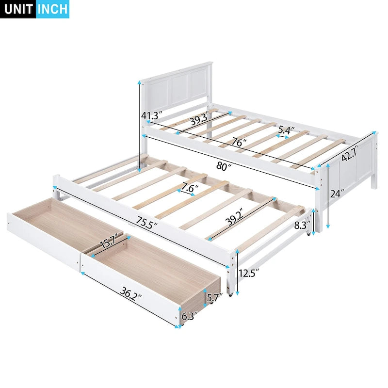 Twin Pine Platform Bed with Trundle and Drawers