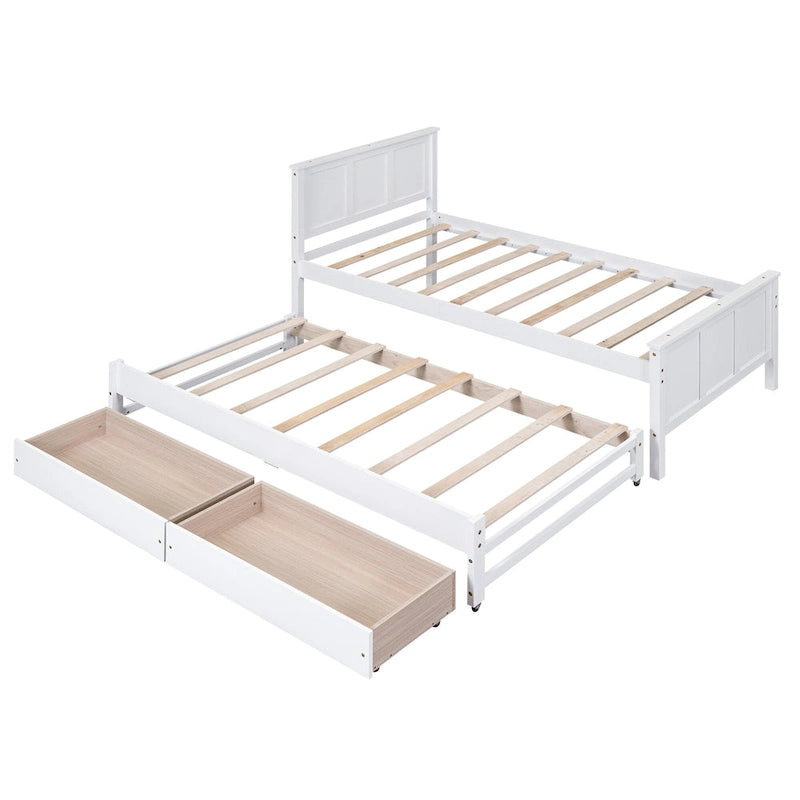 Twin Pine Platform Bed with Trundle and Drawers