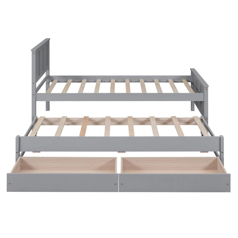 Twin Pine Platform Bed with Trundle and Drawers