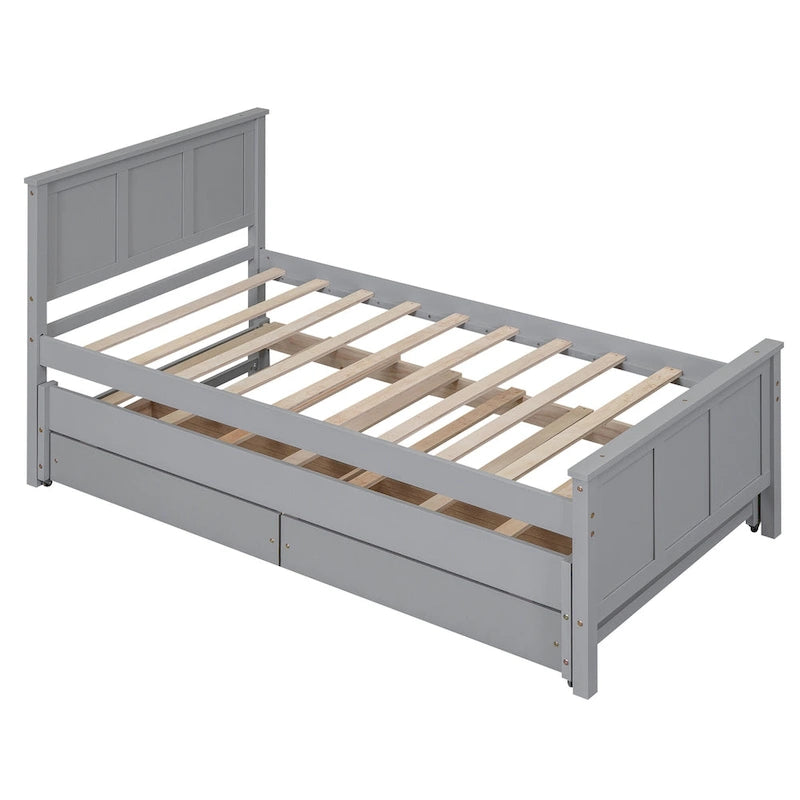 Twin Pine Platform Bed with Trundle and Drawers