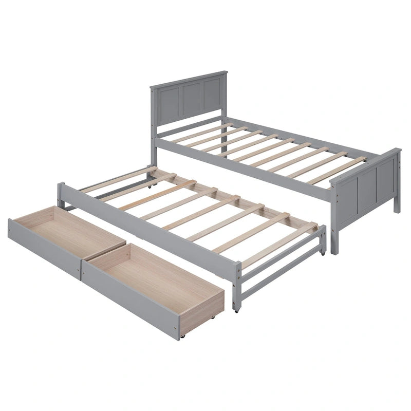 Twin Pine Platform Bed with Trundle and Drawers