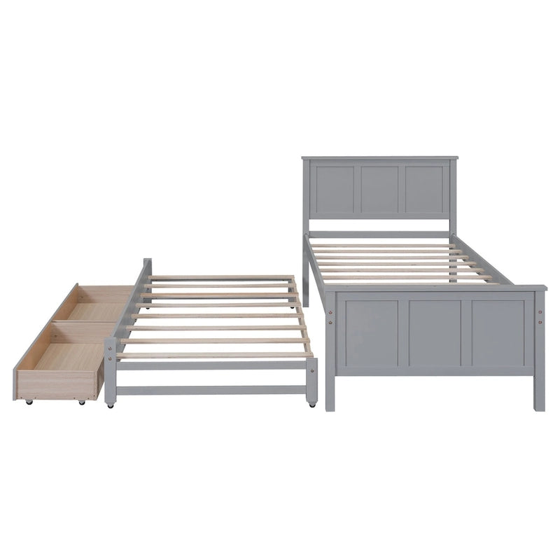 Twin Pine Platform Bed with Trundle and Drawers