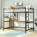 Black Full Size Metal Loft Bed with Desk, Ladder & Shelf