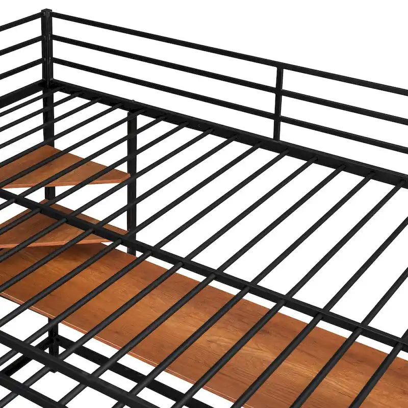 Black Full Size Metal Loft Bed with Desk, Ladder & Shelf