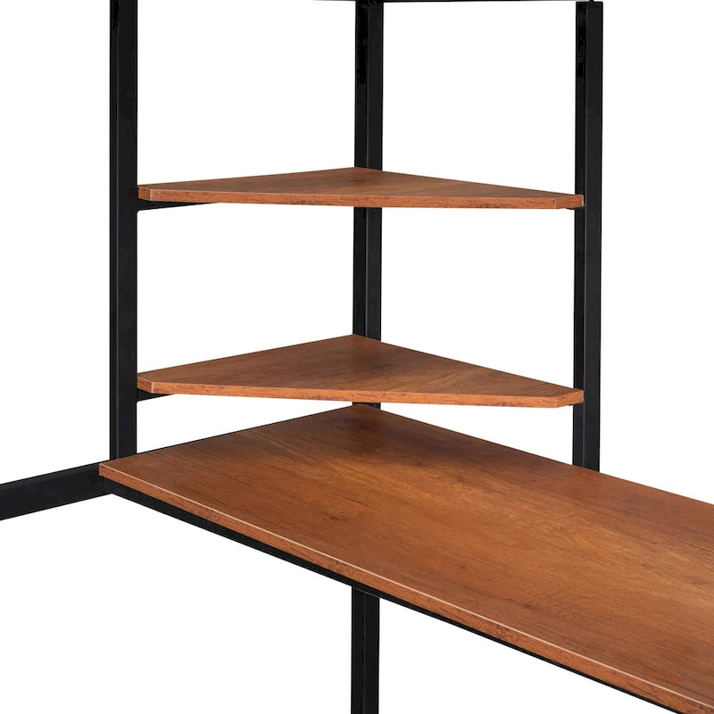 Black Full Size Metal Loft Bed with Desk, Ladder & Shelf