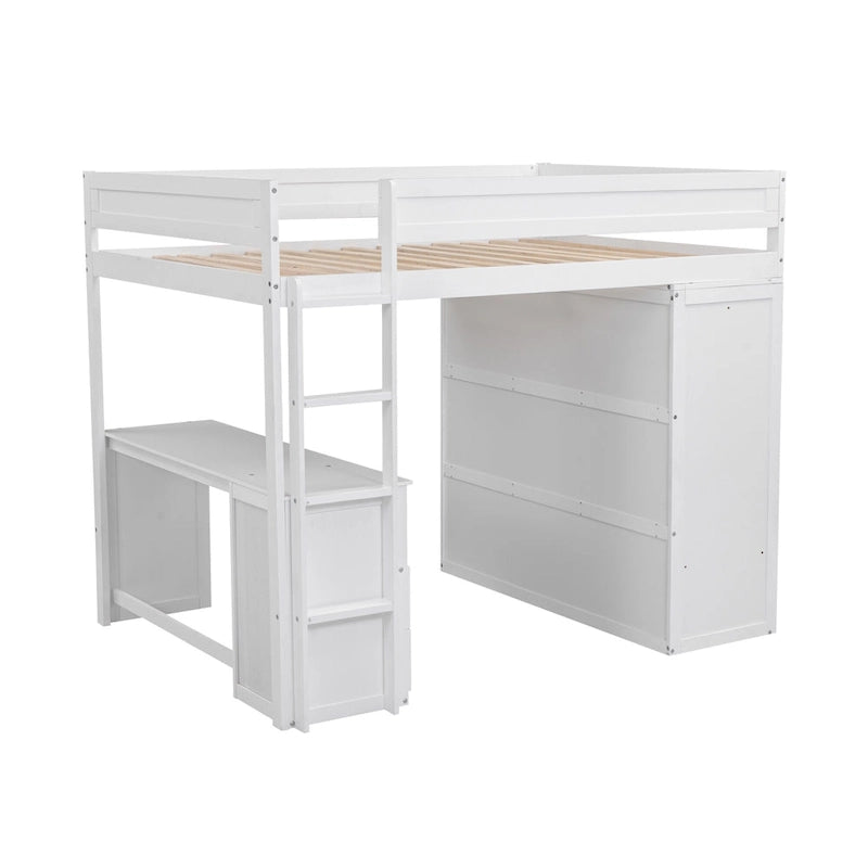 Full Pine Loft Bed with Wardrobes and Desk