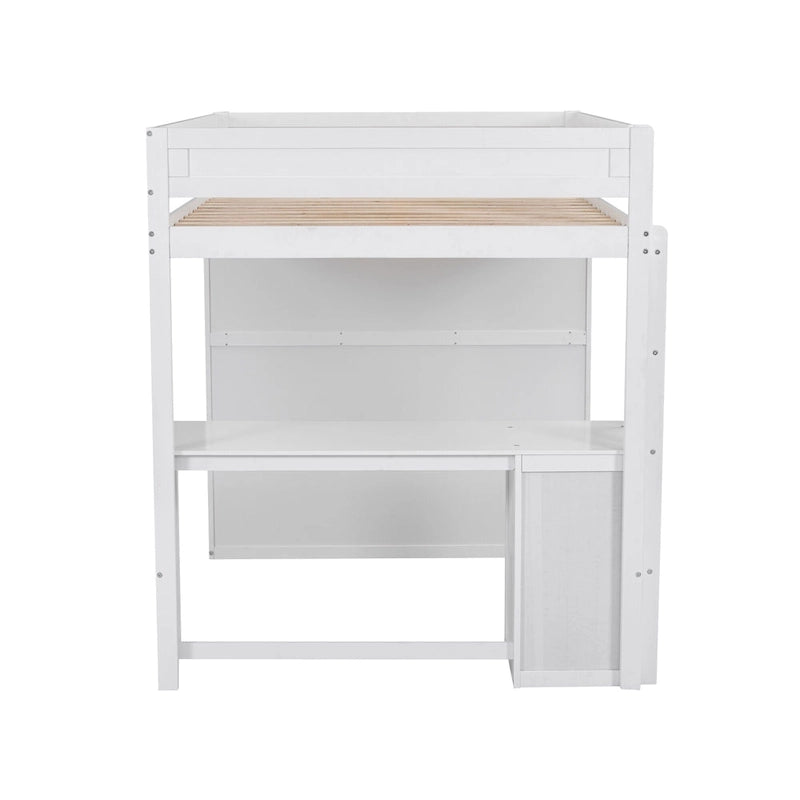Full Pine Loft Bed with Wardrobes and Desk