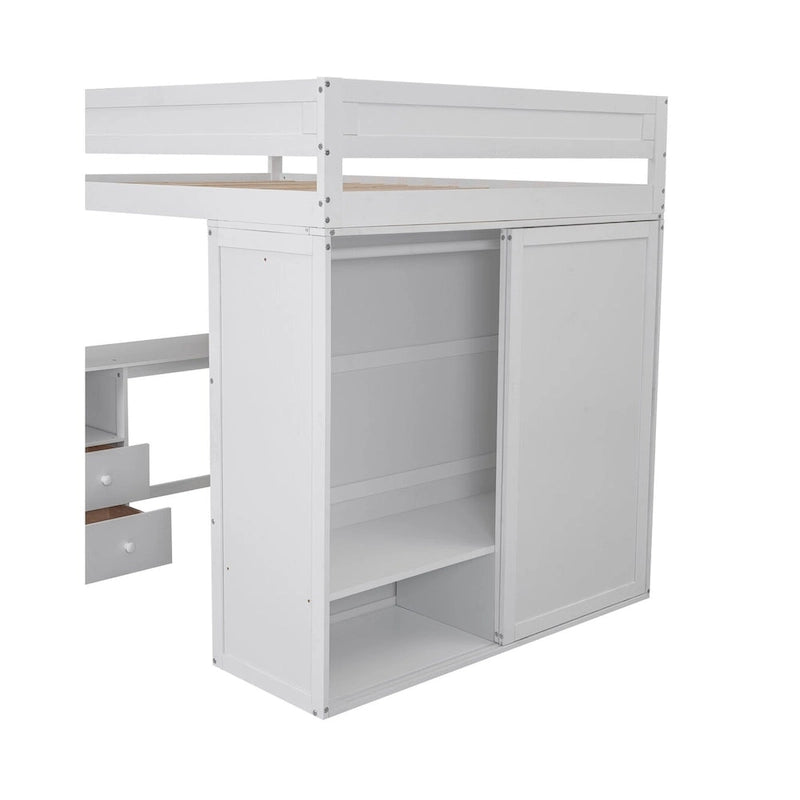Full Pine Loft Bed with Wardrobes and Desk