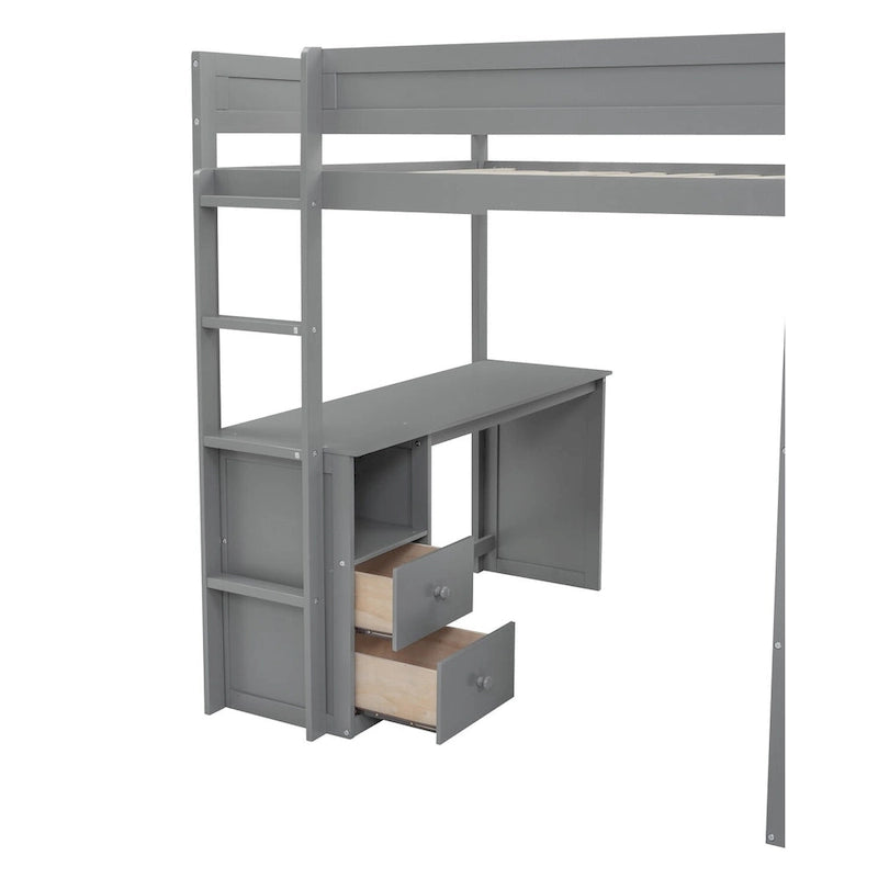 Full Pine Loft Bed with Wardrobes and Desk