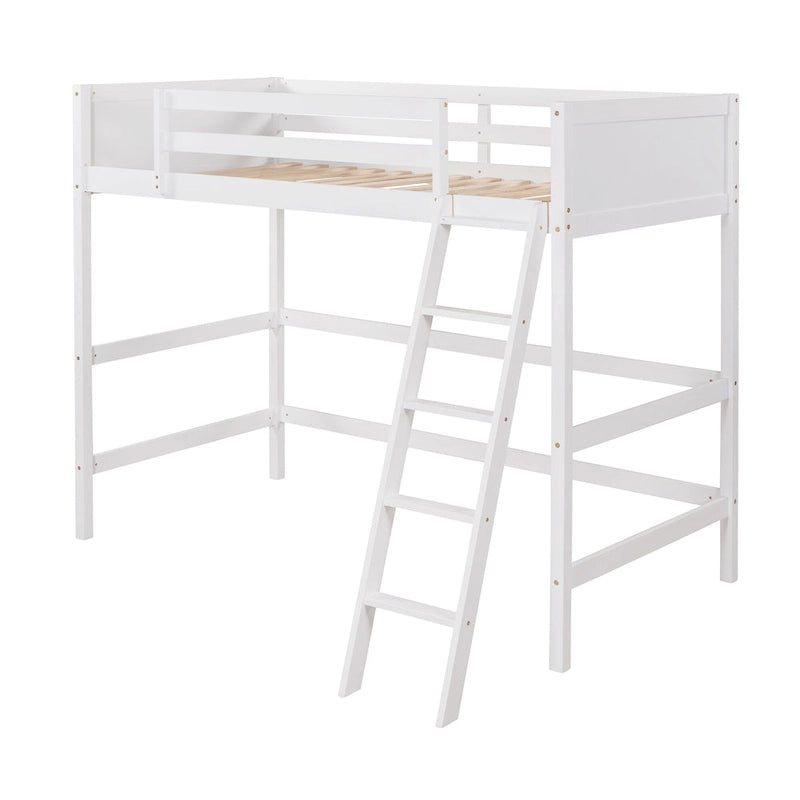 White Twin Metal Loft Bed with Built-in Desk and Storage Shelves