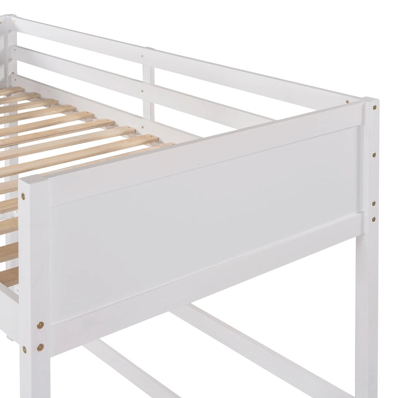 White Twin Metal Loft Bed with Built-in Desk and Storage Shelves