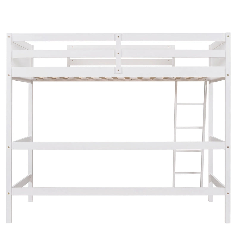 White Twin Metal Loft Bed with Built-in Desk and Storage Shelves
