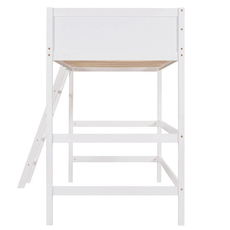 White Twin Metal Loft Bed with Built-in Desk and Storage Shelves