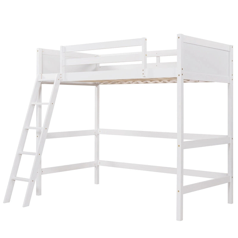 White Twin Metal Loft Bed with Built-in Desk and Storage Shelves