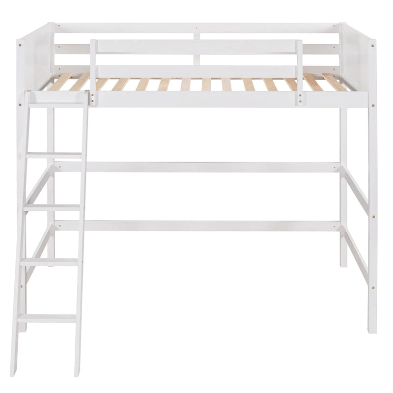 White Twin Metal Loft Bed with Built-in Desk and Storage Shelves