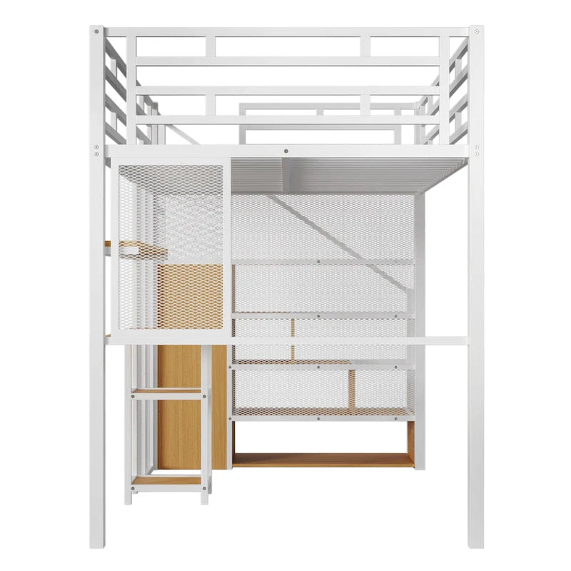 Full Metal Loft Bed with Wardrobe, Desk & Storage Shelves