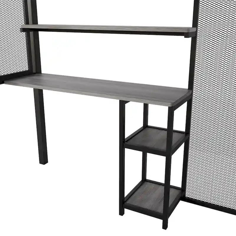 Full Metal Loft Bed with Wardrobe, Desk & Storage Shelves