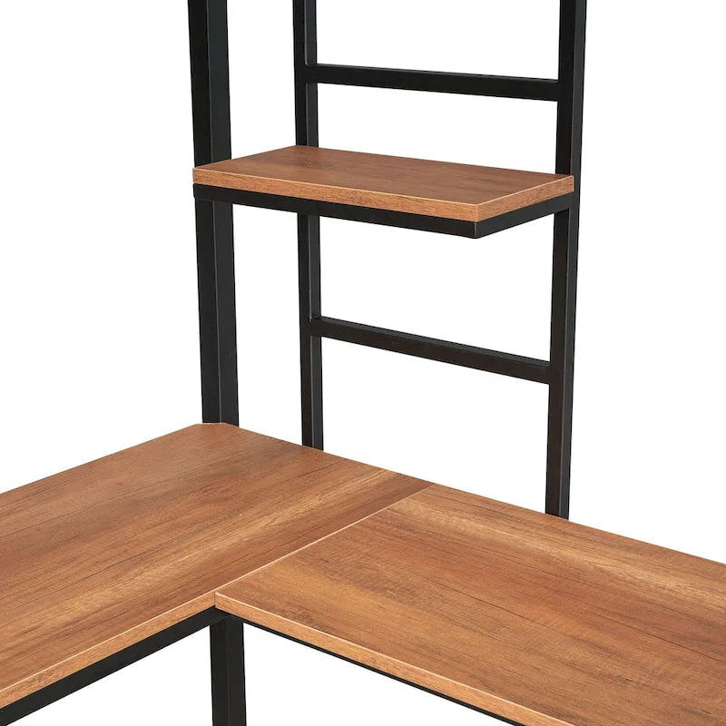 Black Twin Size Metal Loft Bed with Desk and Shelf for Kids