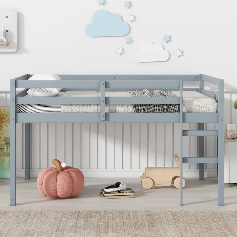 Twin Rubber Wood Loft Bed with Strengthened Slats