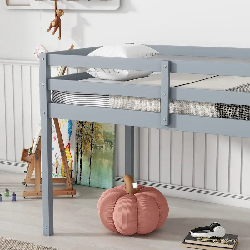 Twin Rubber Wood Loft Bed with Strengthened Slats