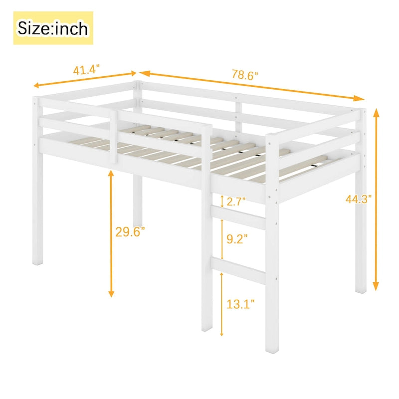 Twin Rubber Wood Loft Bed with Strengthened Slats