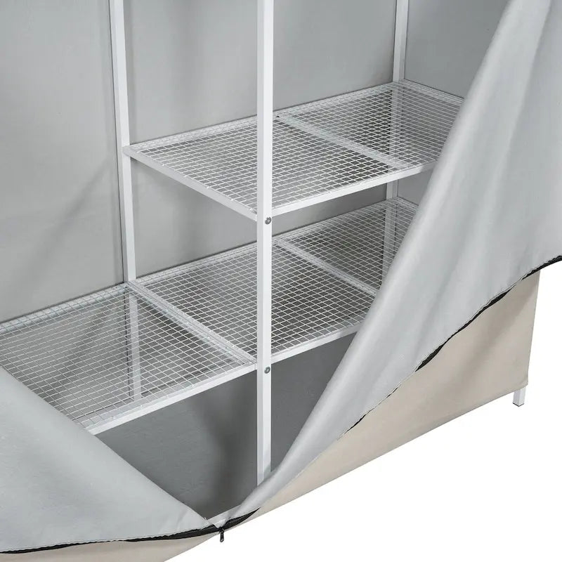 Twin Size Metal Loft Bed with Wardrobe & Storage Shelves for Kids