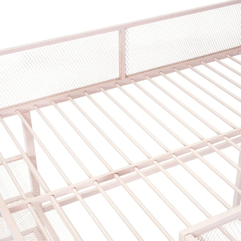Pink Full Metal Loft Bed with Workstation